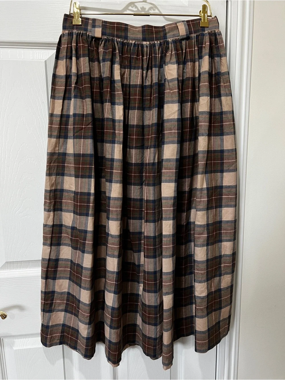 Laura Ashley vintage Plaid Maxi Skirt Pleated Size 12 Front Button Closure Brown - Picture 2 of 12